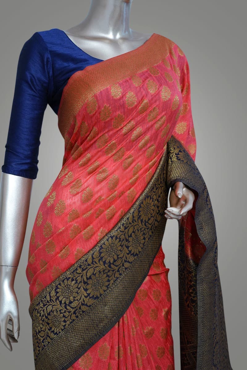 Rani Pink with Navy Blue Semi Silk Fancy Saree